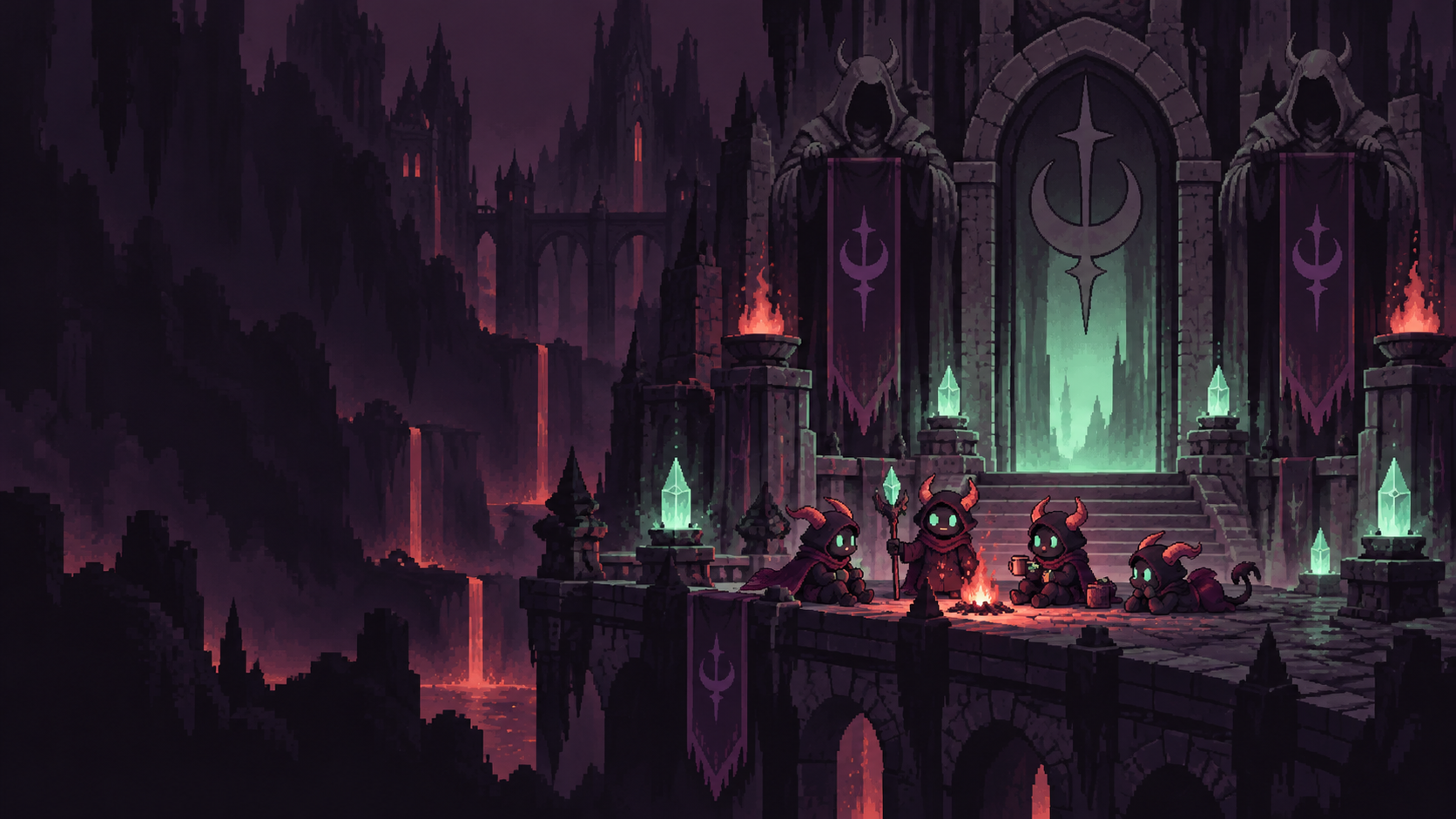 A crowd of Cinderkin pixel demons gathered together as the Cinderkin Army