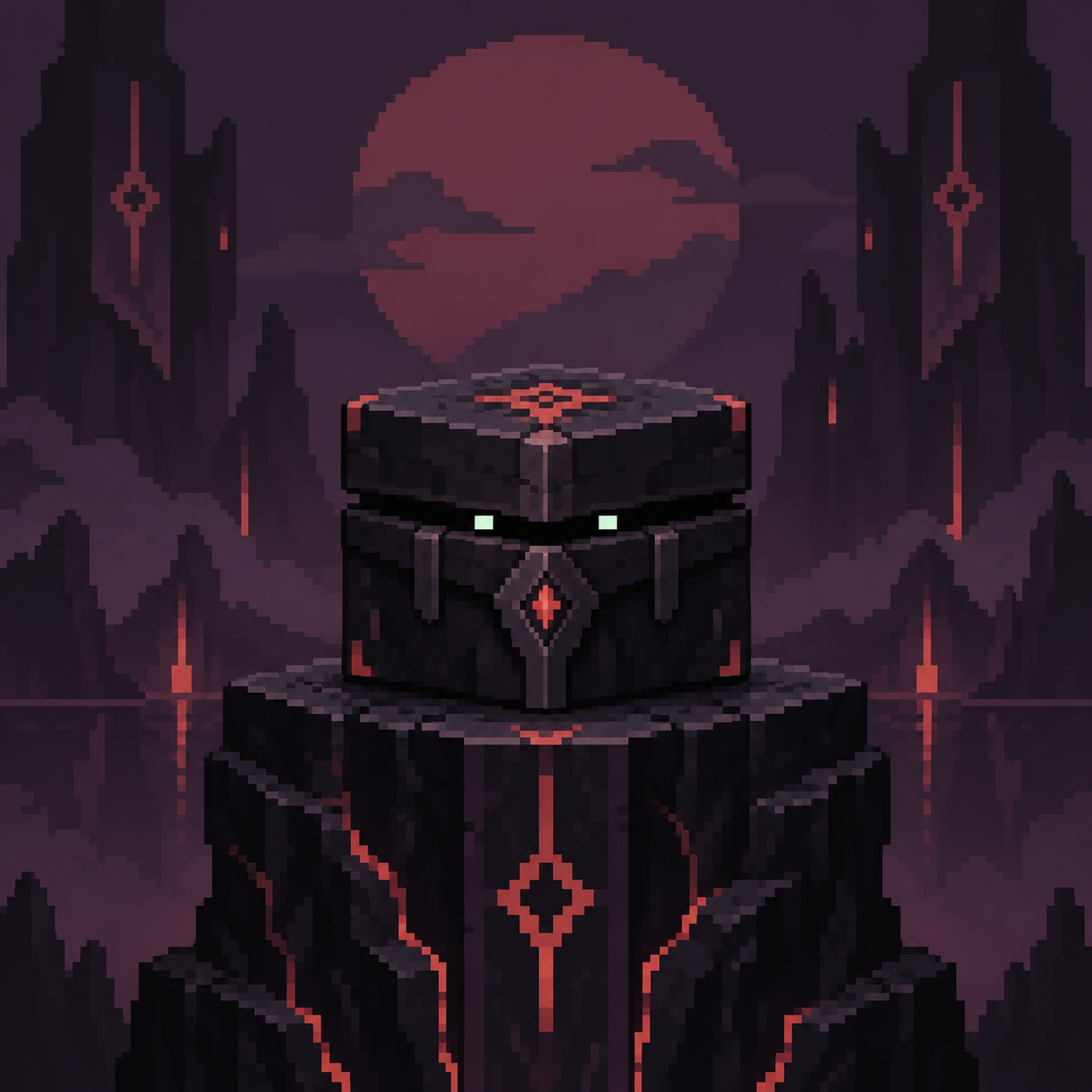 Cinderkin mystery box in a purple pixel cavern